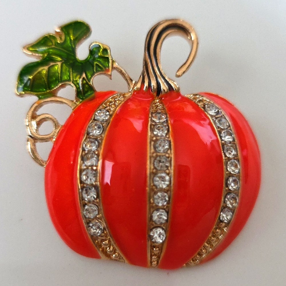 FALL Pumpkin Brooch  Dazzled With Simulated Diamonds